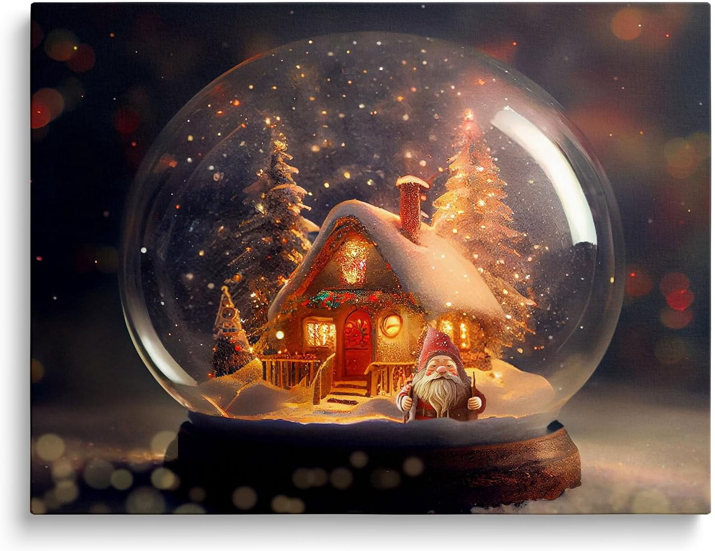 Christmas canvas wall art decor, Festive Cabin with Santa Canvas Print, Winter Holiday Decor for Living Room, Bedroom or Office, Adds a Magical Christmas Atmosphere to Your Home 24X30inch