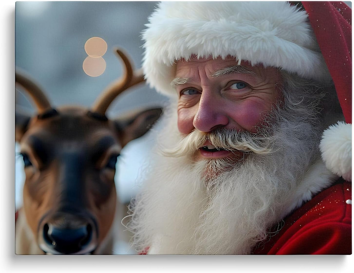 Christmas canvas wall art decor, Santa Claus with Reindeer Canvas Print, Festive Holiday Decor for Room, Unique Christmas Gift for Family and Friends, Adds Christmas Spirit to Your Home 24X30inch