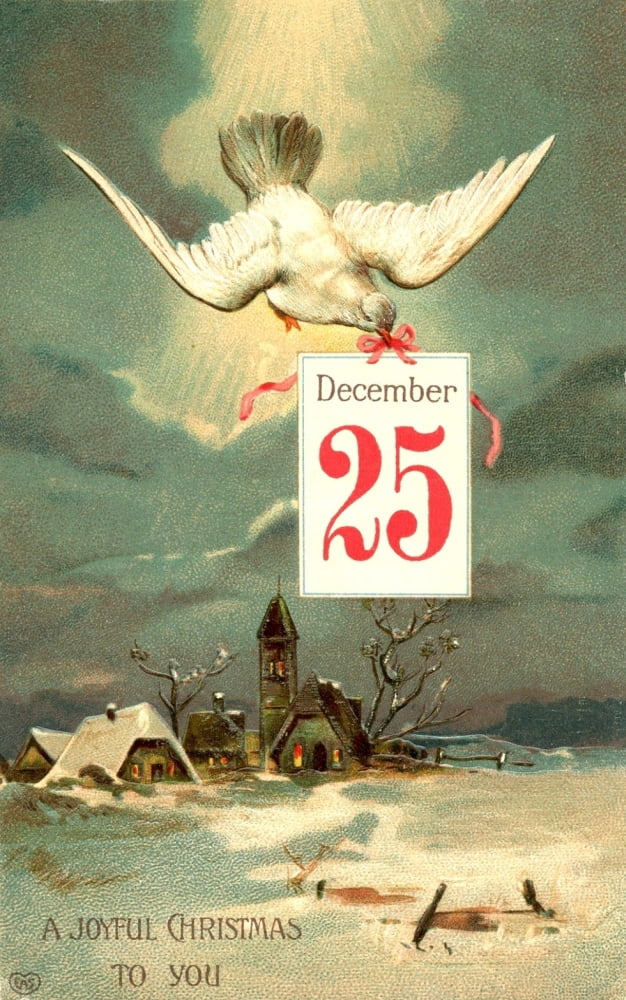 Christmas card 25th December Dove (artist unknown) Canvas Art - (18 x 24)