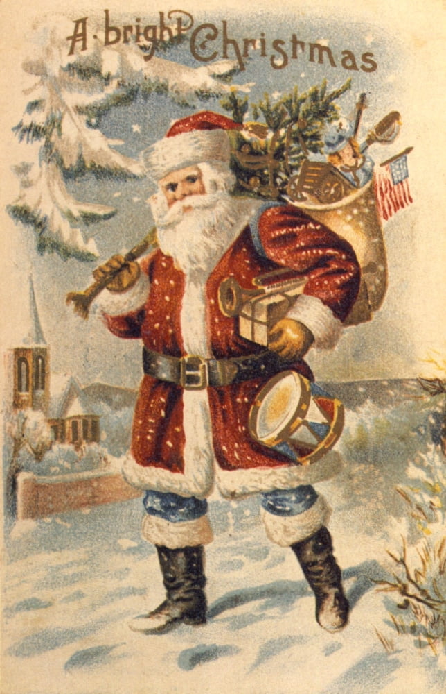 Christmas card A Bright Christmas (artist unknown) Canvas Art - (18 x 24)