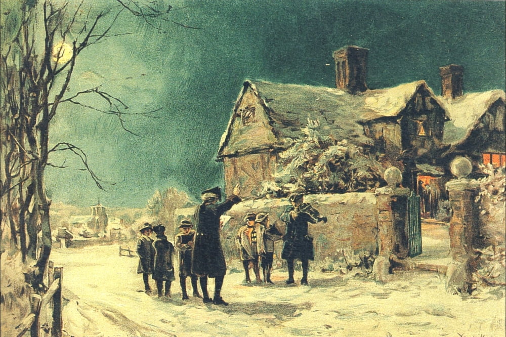 Christmas card Carol Singers (unknown artist) Canvas Art - (18 x 24)