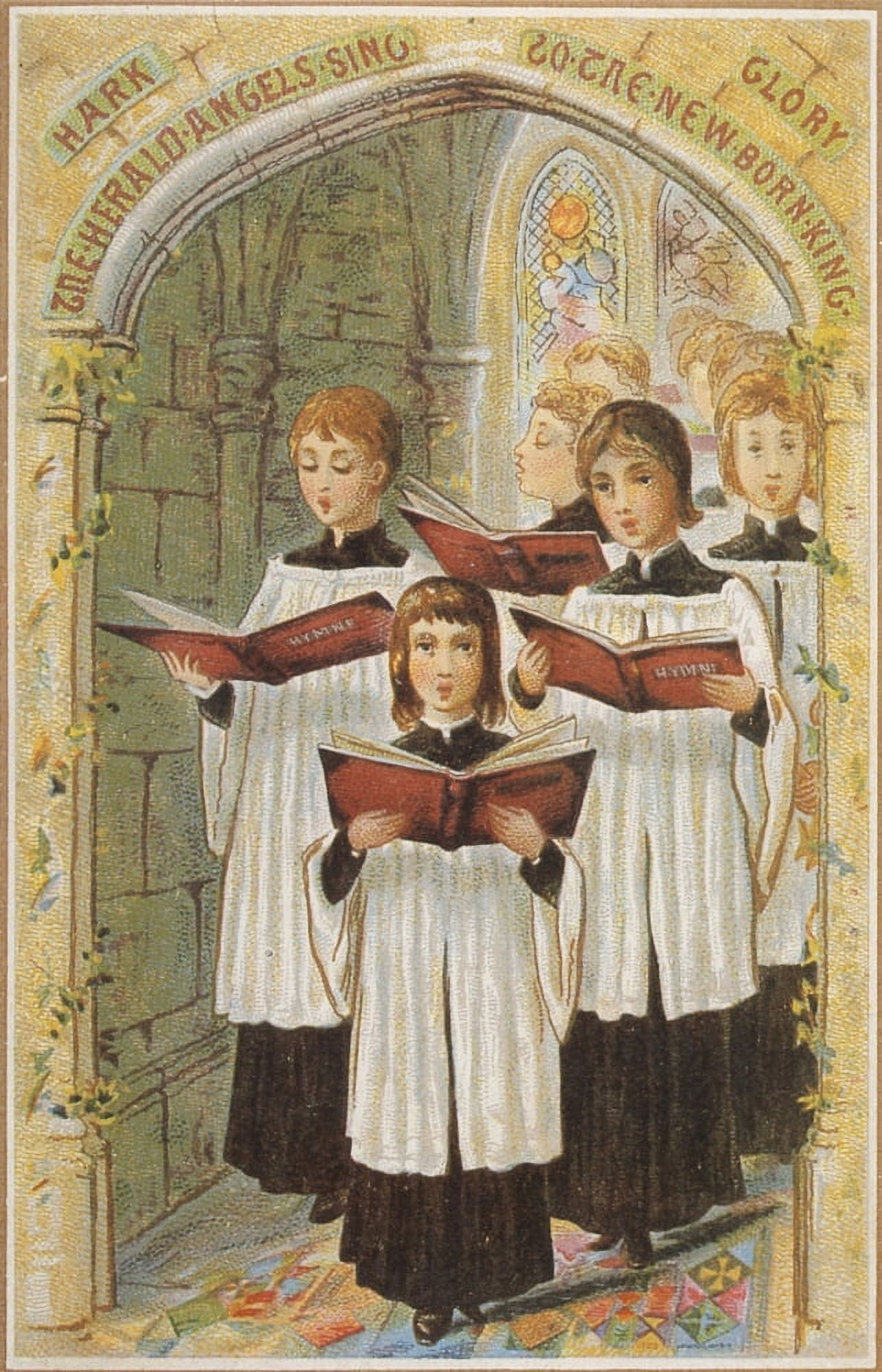 Christmas card Choir Boys Hark the Herald Angels Sing (unknown artist) Canvas Art - (24 x 36)