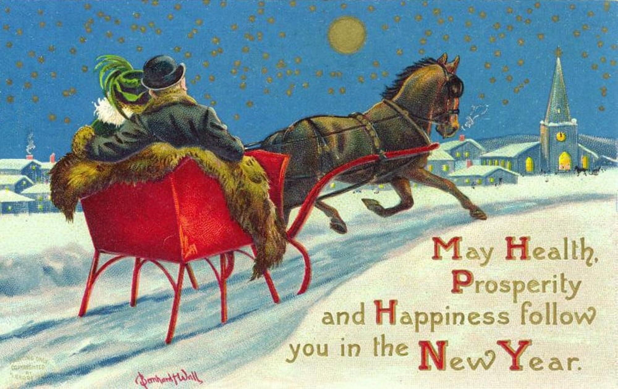Christmas card Horse & Sleigh Canvas Art - Bernhardt Wall (18 x 24)