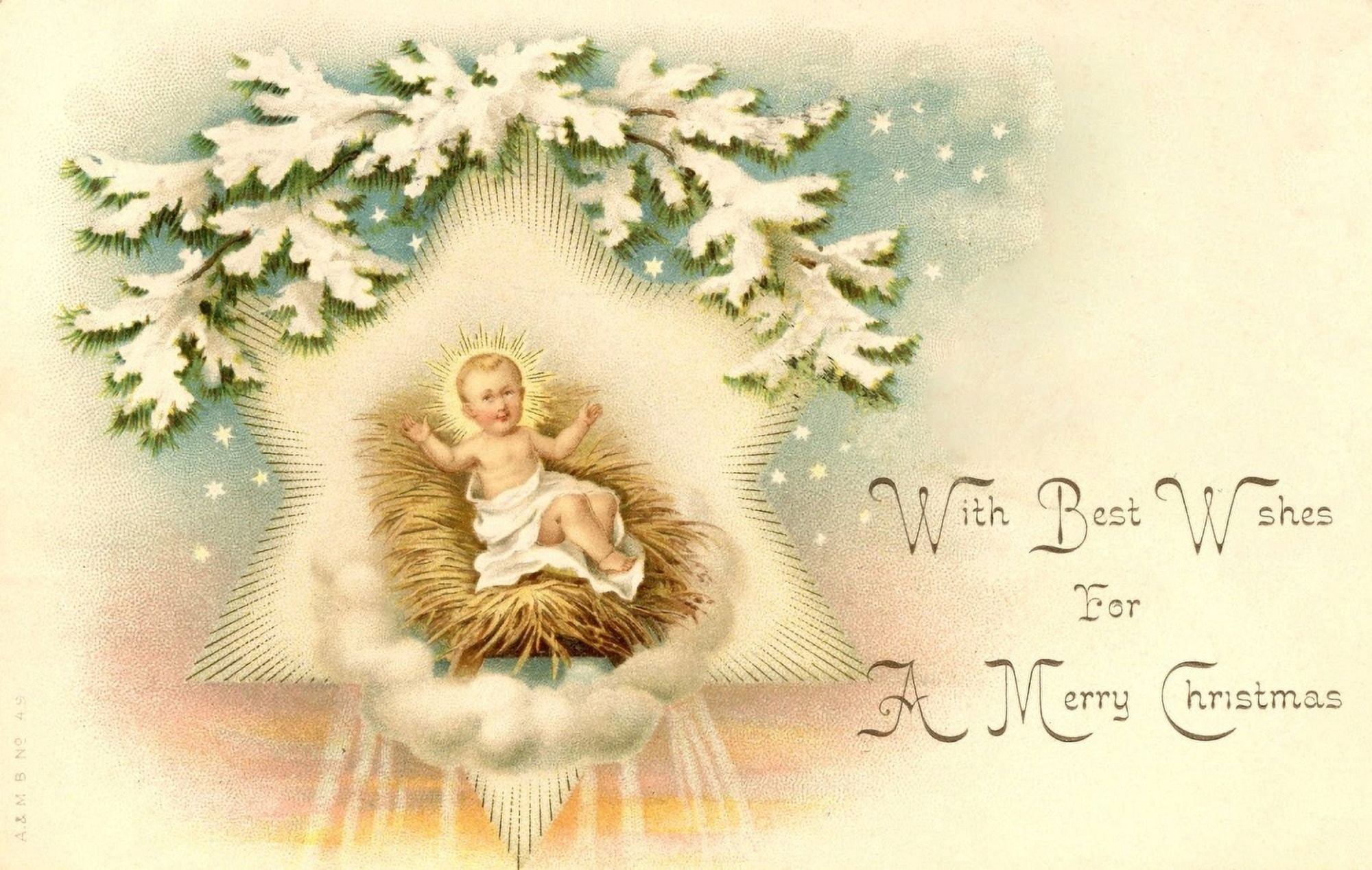 Christmas card Jesus Best Wishes (Unknown artist) Canvas Art - (24 x 36)