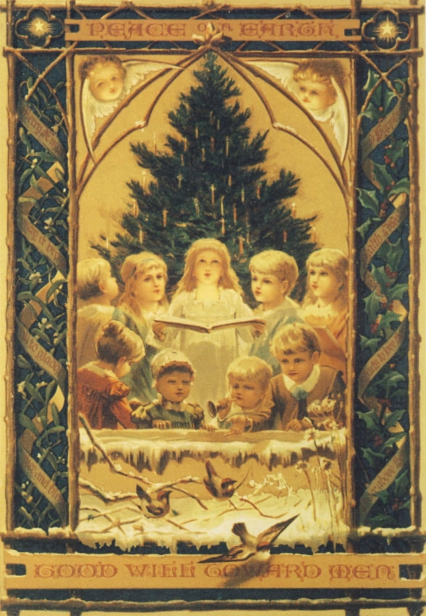Christmas card Peace on Earth & Goodwill (unknown artist) Canvas Art - (24 x 36)