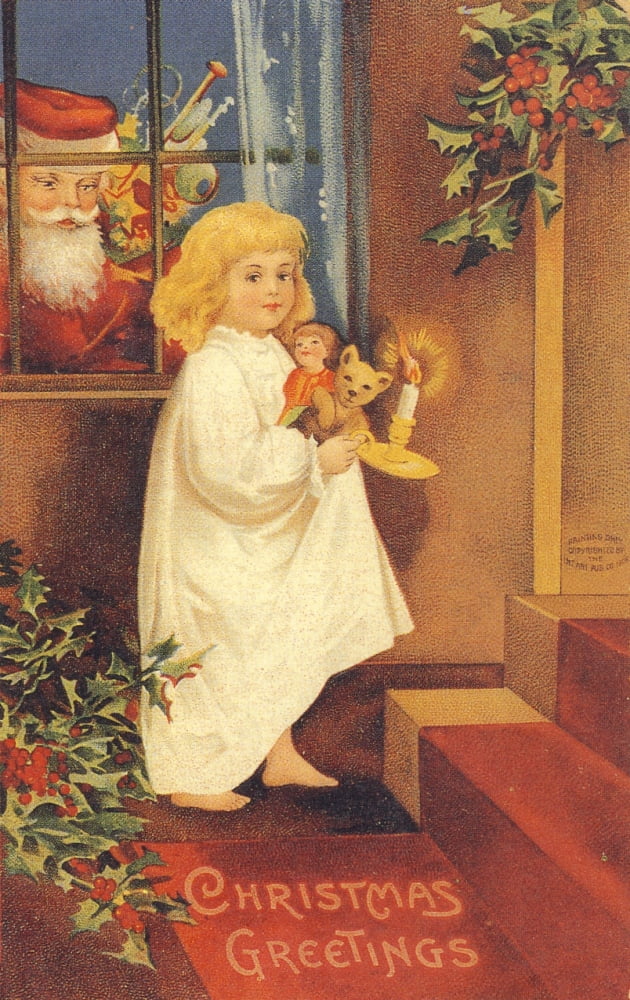 Christmas card Santa at Window (unknown artist) Canvas Art - (18 x 24)