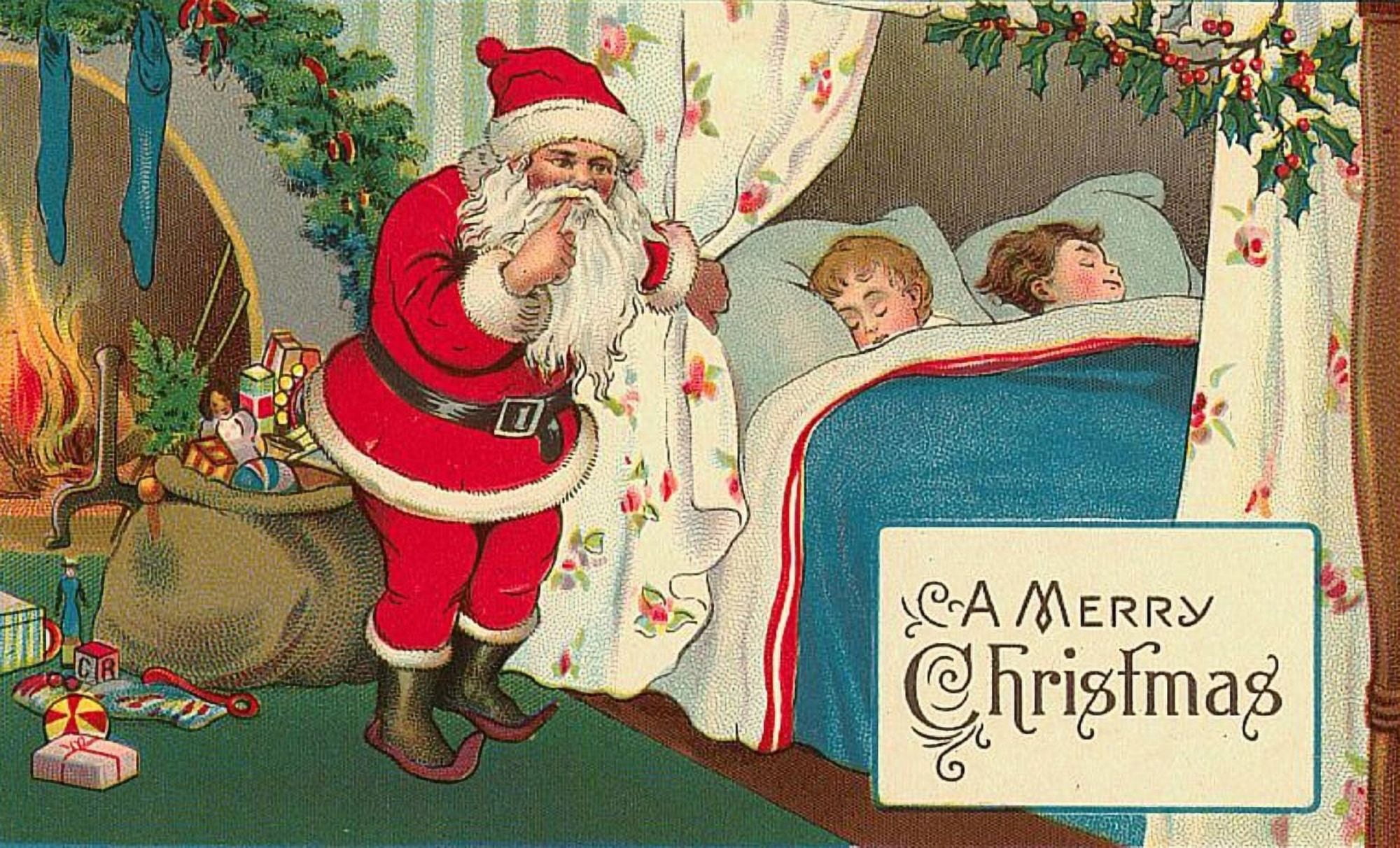 Christmas card Santa delivering presents (Unknown artist) Canvas Art - (24 x 36)
