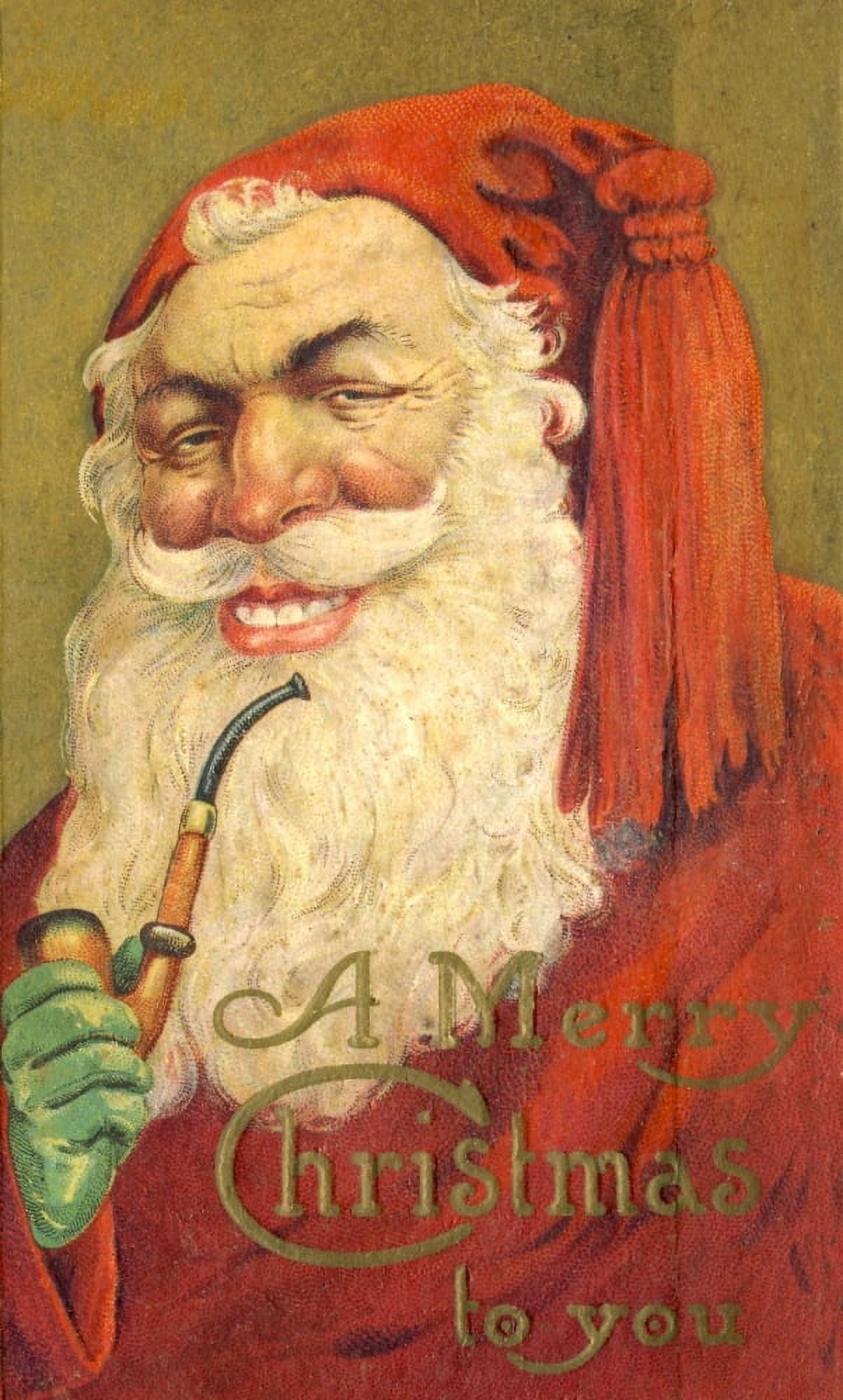 Christmas card Santa with pipe c1913 (unknown artist) Canvas Art - (18 x 24)