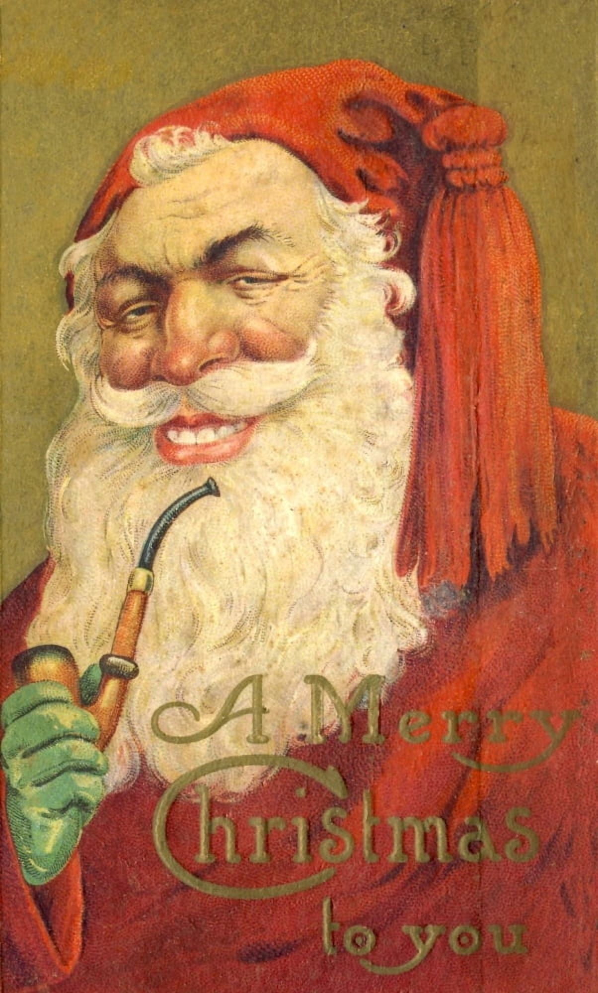 Christmas card Santa with pipe c1913 (unknown artist) Canvas Art -  (24 x 36)