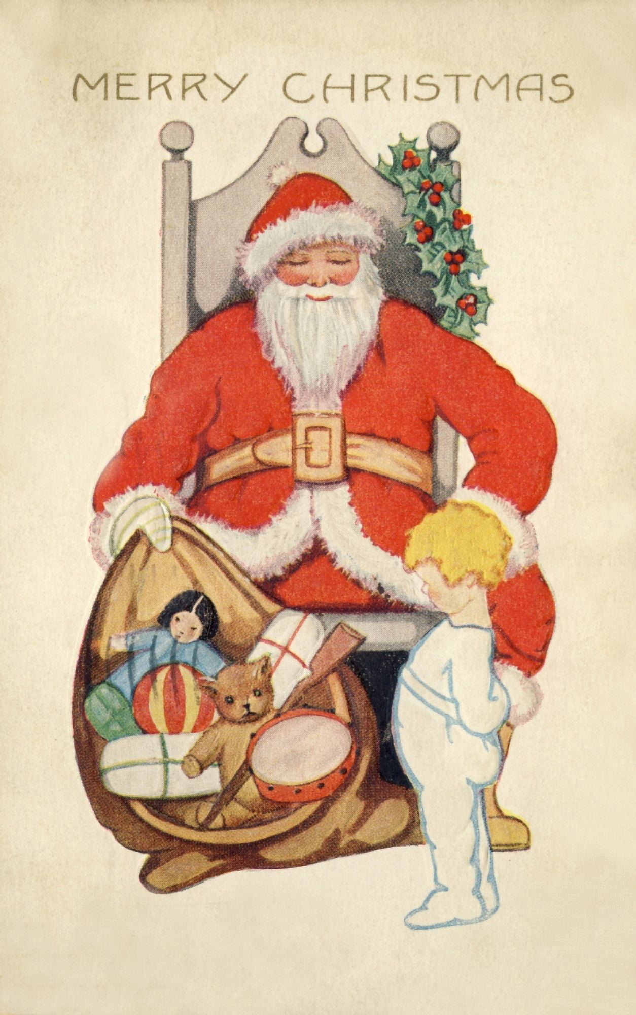 Christmas card Santa with sack of toys c1924 Canvas Art - (24 x 36)