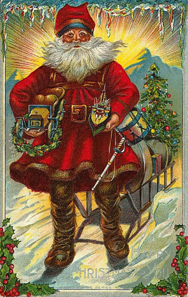 Christmas card Santa with toys (unknown artist) Canvas Art -  (24 x 36)