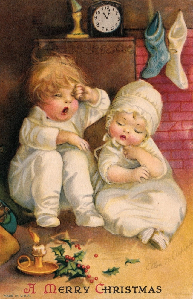 Christmas card Sleepy Children Canvas Art - Ellen Clapsaddle (24 x 36)