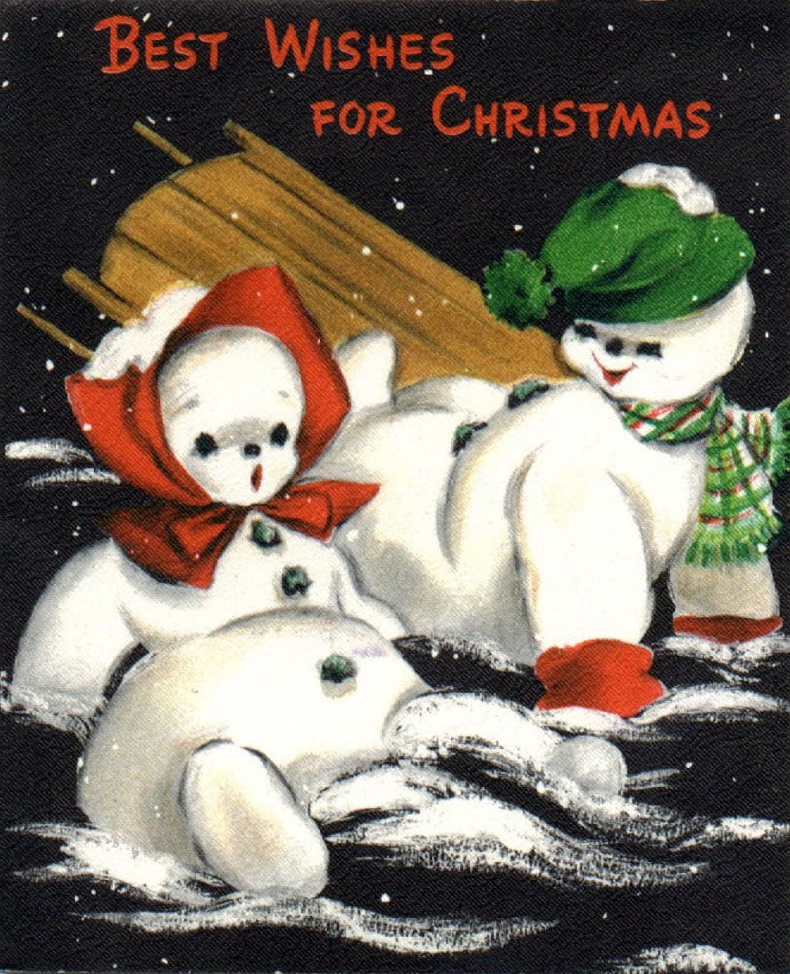 Christmas card Snowman accident (unknown artist) Canvas Art - (24 x 36)
