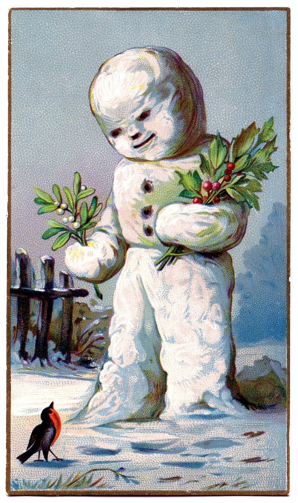 Christmas card Snowman with Holly Canvas Art - (18 x 24)