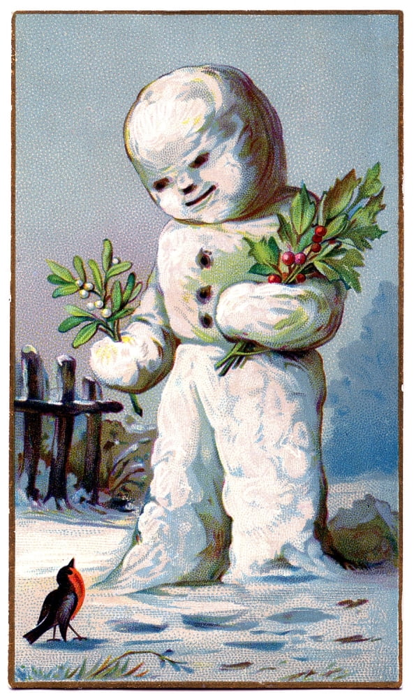 Christmas card Snowman with Holly Canvas Art - (24 x 36)