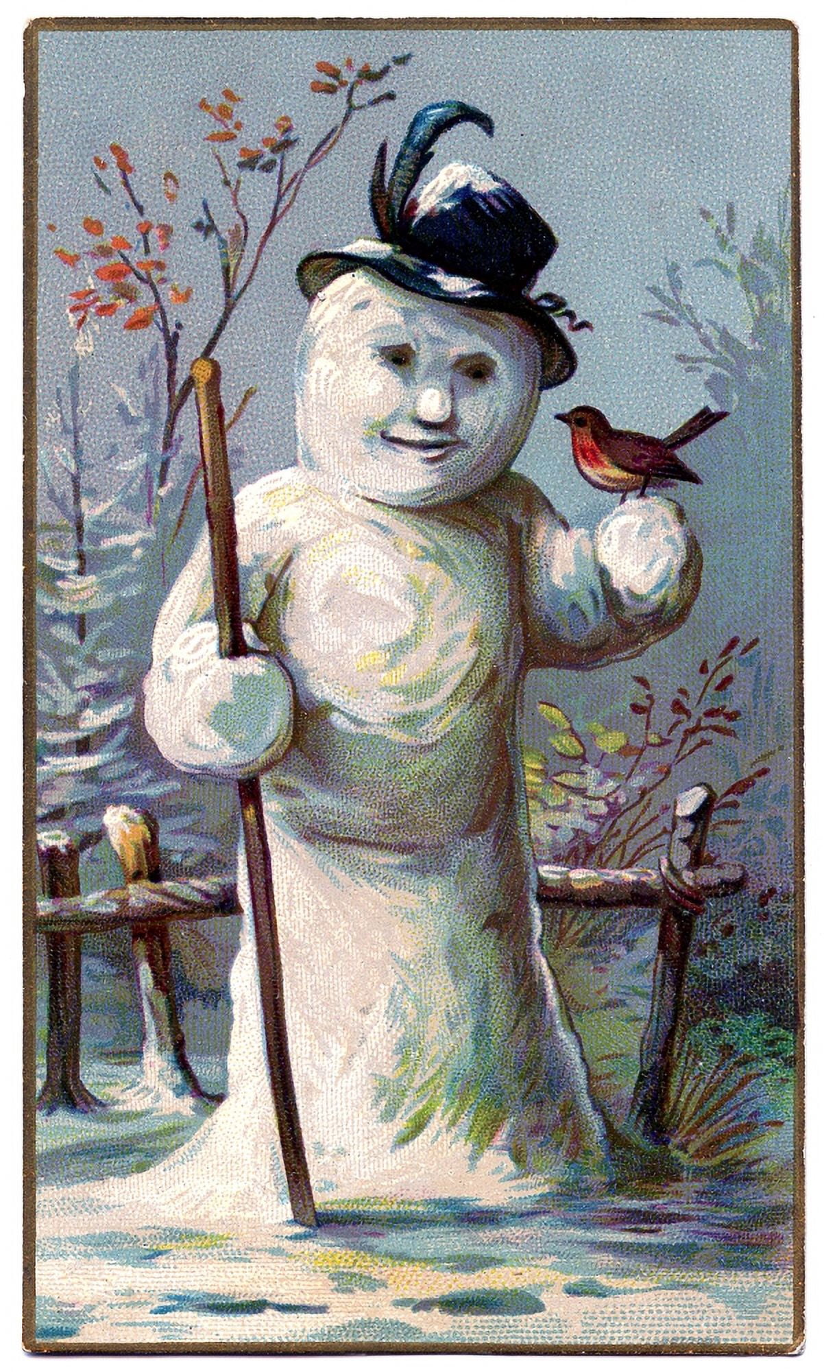 Christmas card Snowman with robin Canvas Art - (24 x 36)