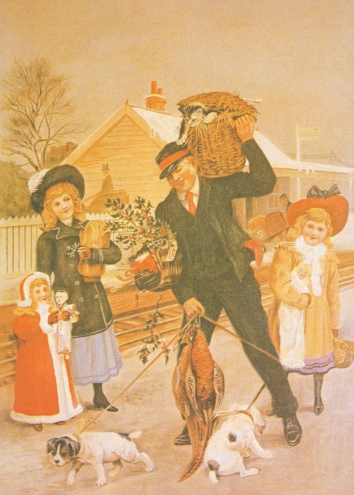 Christmas card c1880 Christmas Scene Canvas Art - Unknown (18 x 24)