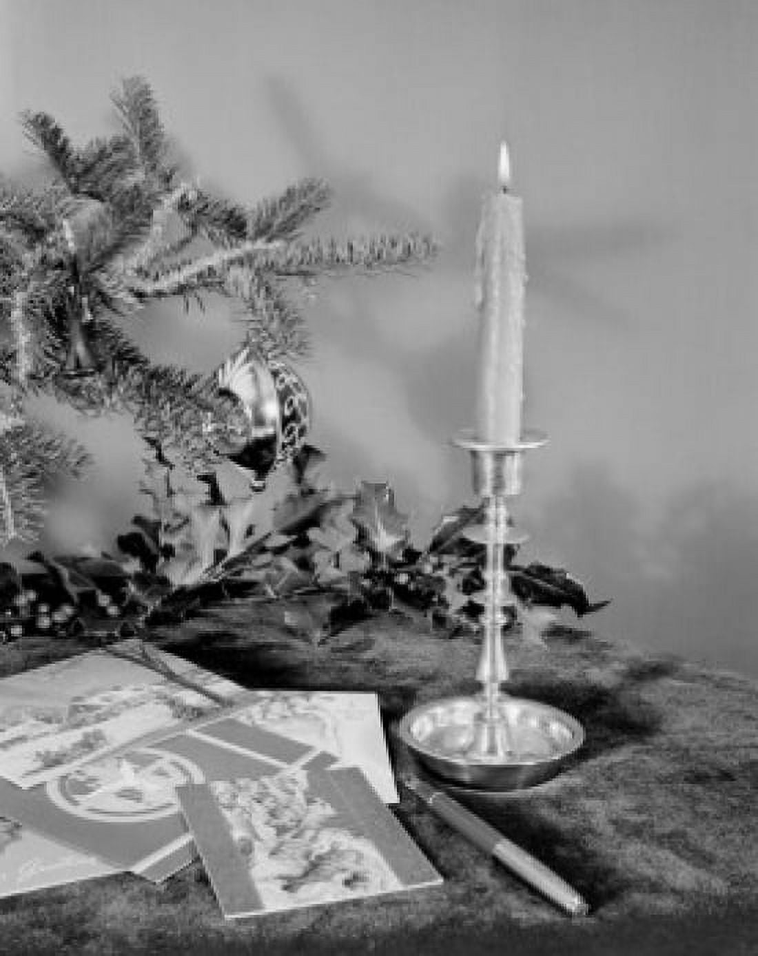 Christmas cards candle holly and Christmas tree branch Canvas Art - (24 x 36)