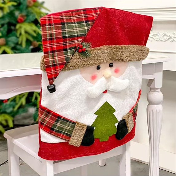 Christmas chair back covers for dining room, Santa Claus snowman reindeer Christmas dinner chair covers, kitchen hotel holiday party decoration chair covers