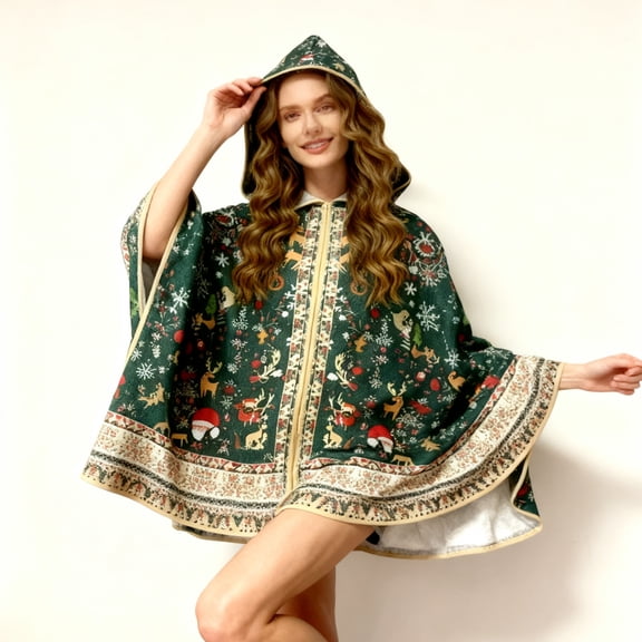 Christmas clothes Christmas decorations Elegant Digital Print Hooded Cape Cloak Attire santa suit