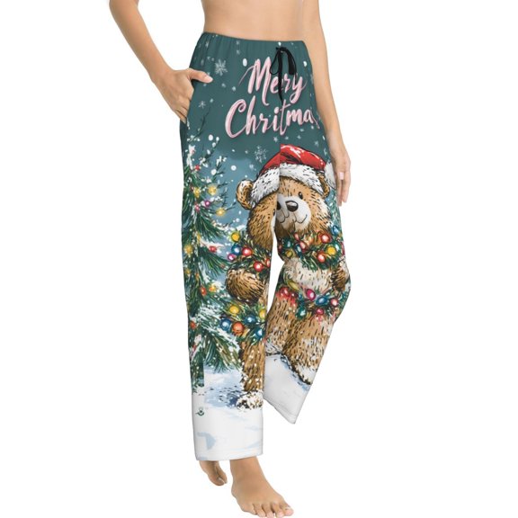 Christmas cute bear Pajama Pants Women - Soft Breathable Sleep & Lounge Pants for Women, Comfy Casual Pj Pants Bottoms with Pockets
