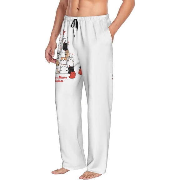 Christmas cute cat tree Mens Pajama Pants Bottoms with Pockets - Comfy Mens Pj Pants, Soft Men Lounge Pants