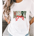 thumbnail image 1 of Christmas cute letter bow graphic Soft Breathable Regular Fit round-neck short-sleeved White S-5XL, 1 of 5