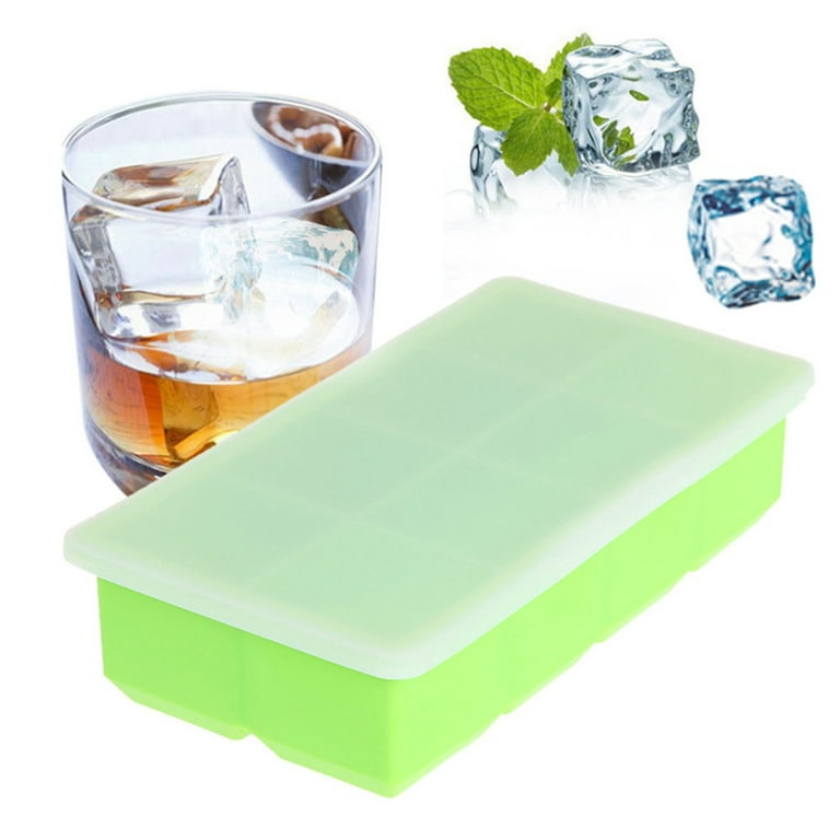 Wiueurtly Christmas Decor Covered Ice Tray Set with 8 Ice Cubes Molds Flexible Rubber Stackable, Green