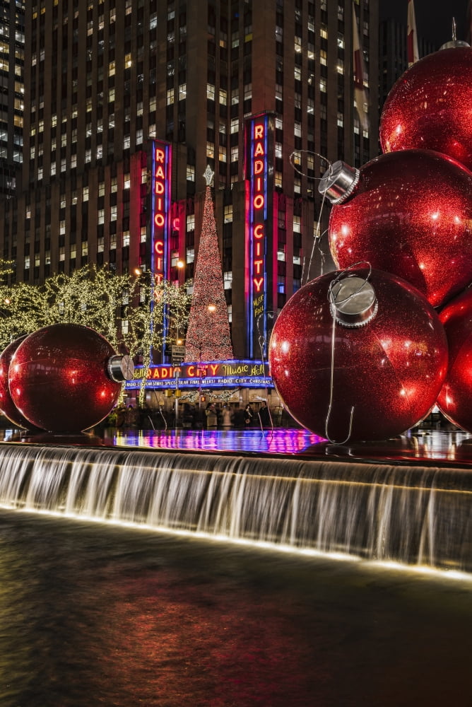 Christmas decorations near Radio City Music Hall New York New York United States of America Canvas Art - F M Kearney Design Pics (12 x 19)
