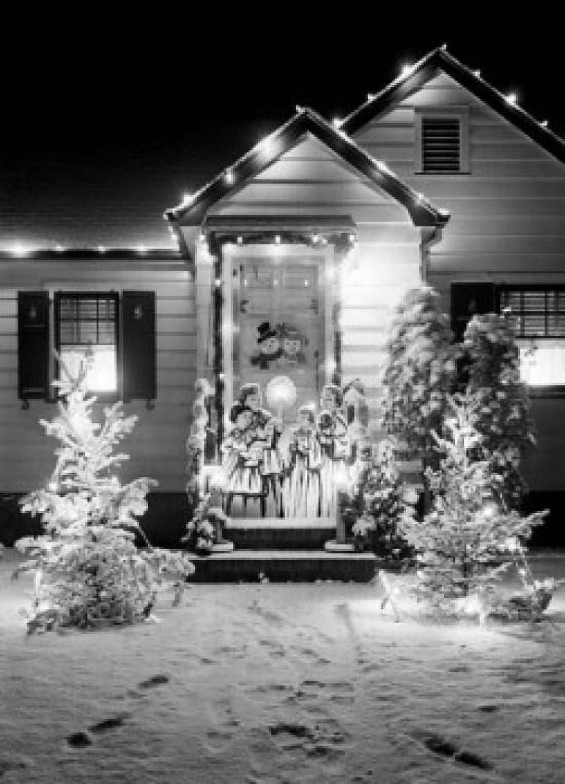 Christmas decorations outside house at night Canvas Art - (18 x 24)