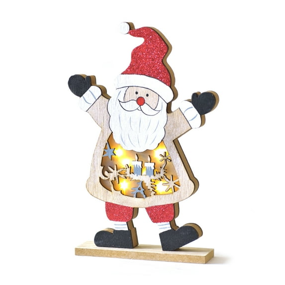 Christmas decorations wooden ornaments Santa Claus glowing night lights shopping mall window decorations