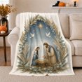 thumbnail image 1 of Christmas decorative motif Starry Night Illustration Peaceful Holy Family, Warm Flannel Blanket for Living Room and Family Room, Festive decorative motif Scene, Art Lovers Christmas Gift, 1 of 7