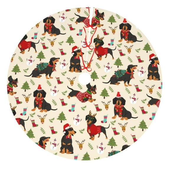 Christmas dog Tree Skirt Xmas Tree Mat Christmas Tree Ornaments Decorations Holiday Party Indoor Outdoor 48"
