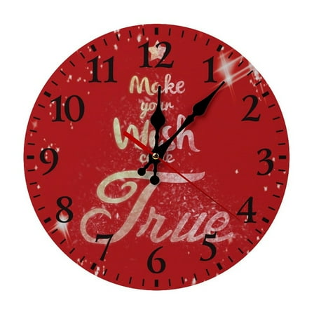 Christmas, dreams come true, text Wall Clock Silent Non Ticking Wooden Wall Clocks Battery Operated Round Wall Decor for Bathroom Kitchen Bedroom 10*10in