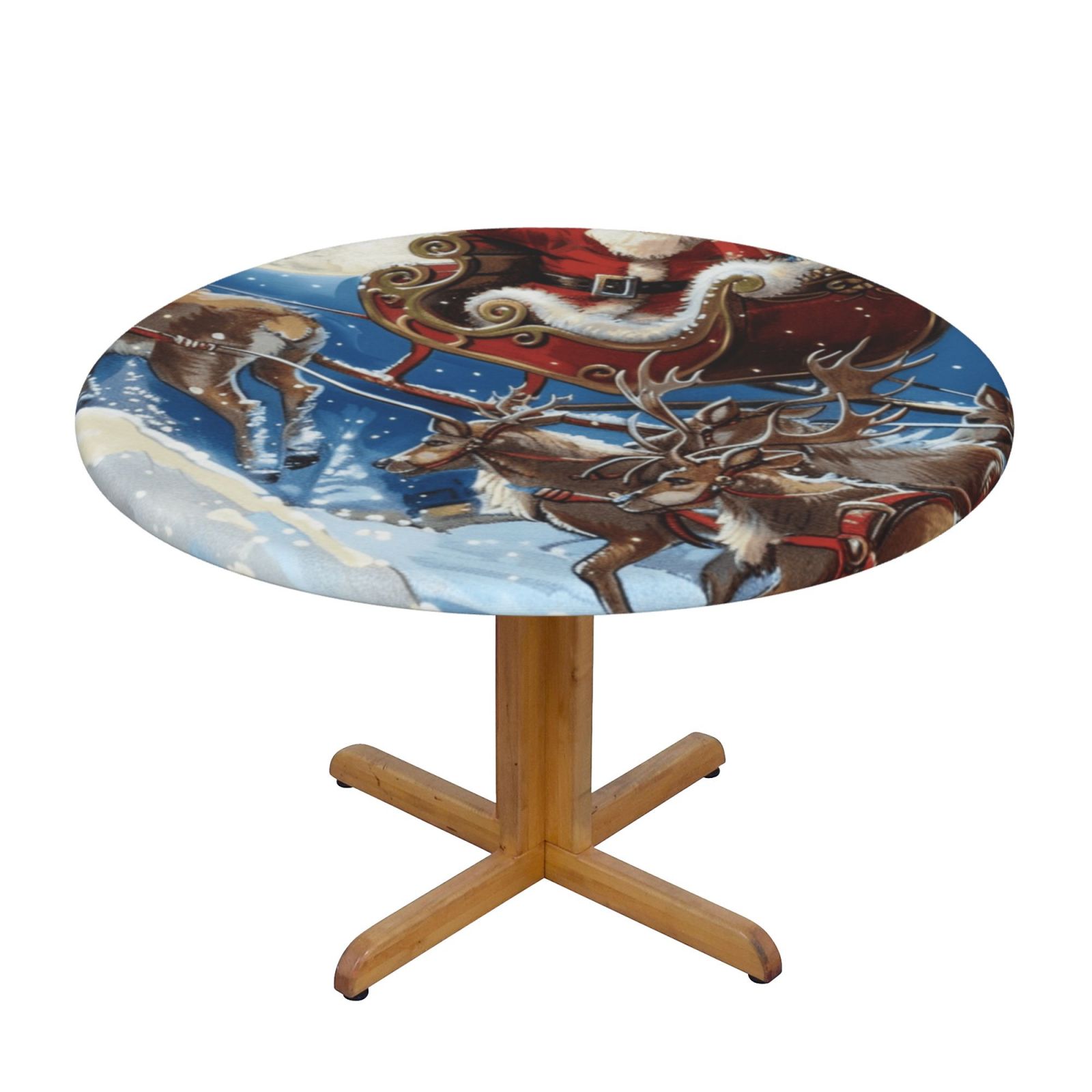 Christmas elk Round Tablecloth Fitted Elastic Table Waterproof Table