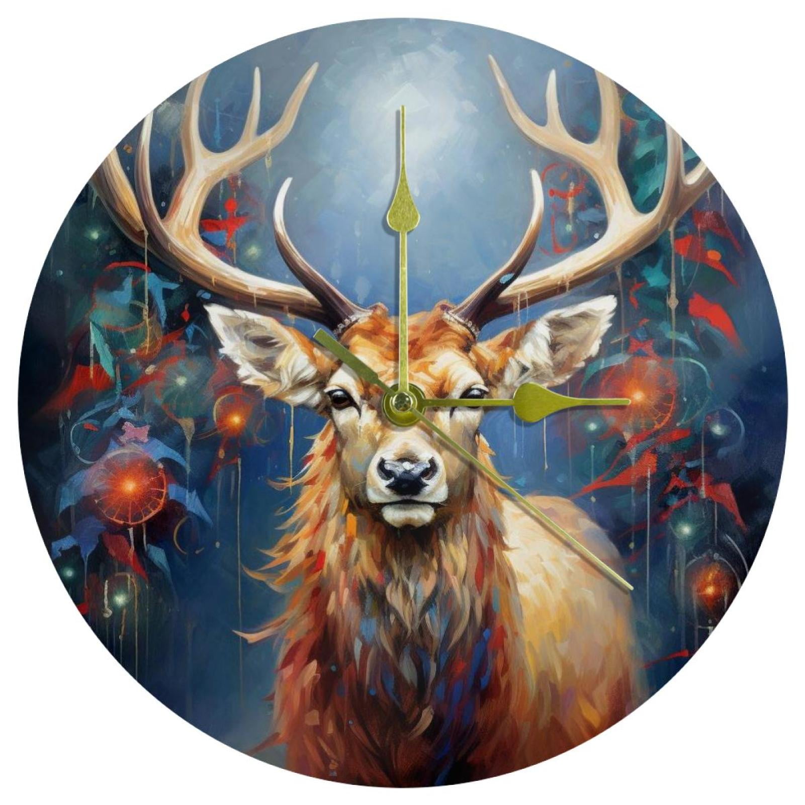 Christmas elk retro 9.8Inch Round Acrylic Wall Clock, Silent Non