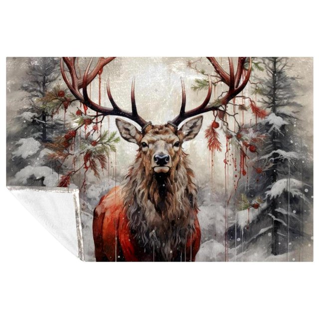 Christmas elk retro Fluffy Microfiber Throw Blanket Soft and Warm