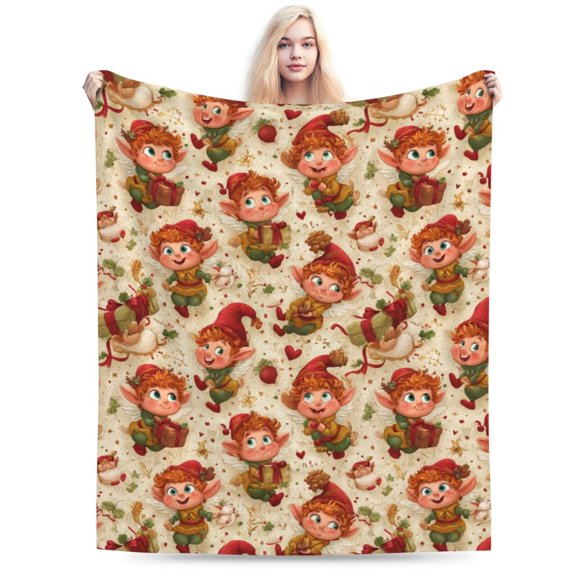 Christmas elves flying Flannel Fleece Throw Blanket, Cozy Soft Anti-Pilling Fuzzy Blanket for Couch Bed Camping Travel, Lightweight Warm All-Season Throw for Kids Adults