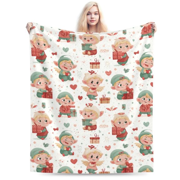 Christmas elves with gifts Flannel Fleece Throw Blanket, Cozy Soft Anti-Pilling Fuzzy Blanket for Couch Bed Camping Travel, Lightweight Warm All-Season Throw for Kids Adults