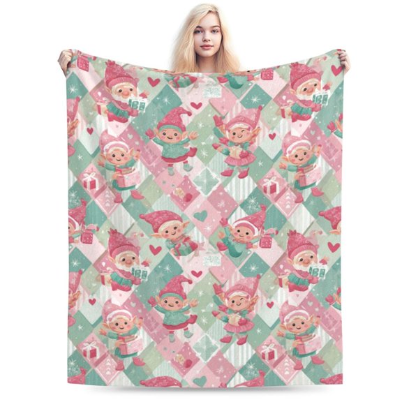 Christmas elves with gifts Flannel Fleece Throw Blanket, Cozy Soft Anti-Pilling Fuzzy Blanket for Couch Bed Camping Travel, Lightweight Warm All-Season Throw for Kids Adults