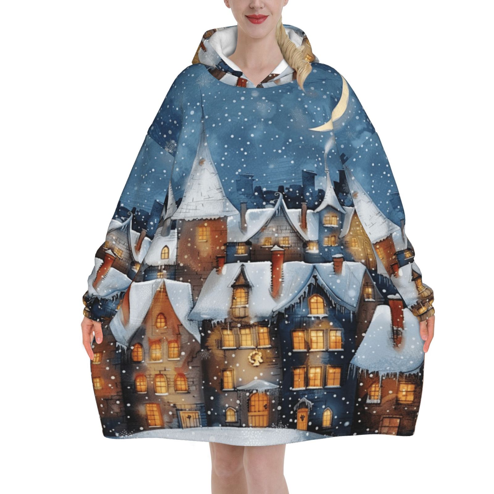 Christmas feature blanket hoodie, wool blanket sweatshirt for adult