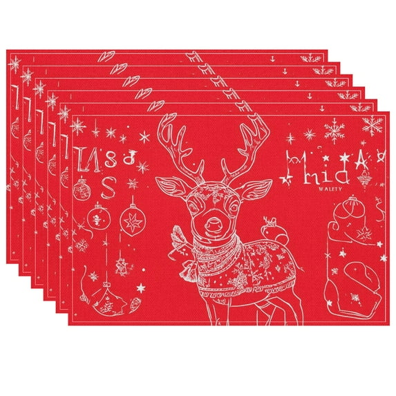 Christmas-featured Placemat for Coffee Table Decoration - Durable Cute Cartoon Cute Deer Indoor Doormat Pack Of 6 17.7" X 13" Christmas Vintage Indoor Door Mat