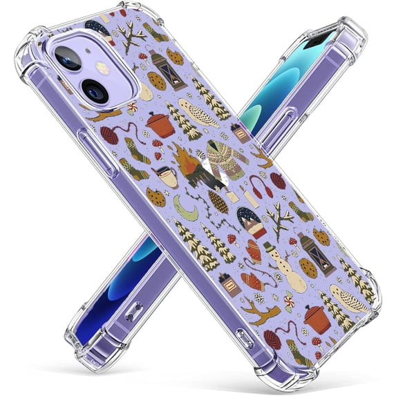 Christmas for iPhone 12 Clear Case, Winter Snowman Trees Stocks Pattern, Trendy Soft TPU Protective Case Compatible with iPhone 12