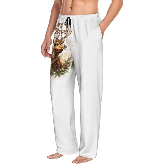 Christmas fun deer Mens Pajama Pants Bottoms with Pockets - Comfy Mens Pj Pants, Soft Men Lounge Pants