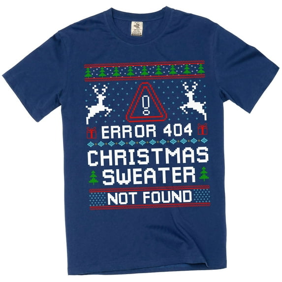 Christmas funny Error 404 Sweater not found T-shirt ugly sweater style Tee (Small Navy Blue)