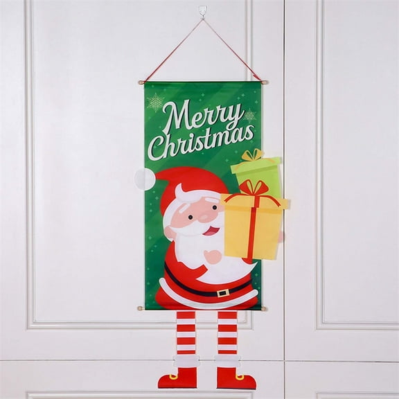 Christmas gift 50% Off Clear! Merry Christmas Window Sign Banners ,ChristmasFabric Flag Door Porch Decor Supplies Hanging Ornament Santa Claus Banner Flag For Indoor Outdoor Wall Door Home