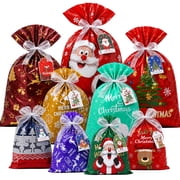 ATBXHZSZ 30Pcs Gifts Bags for Christmas Assorted Sizes Small Medium Large Multicolor Christmas Drawstring Gift Bags Aluminum Foil Reusable Holiday Xmas Presents Wrapping with Tags