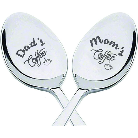 Christmas gifts ideas for father mother from daughter son - Moms coffee | Dads coffee Anniversary engraved spoon gift - 7 inch
