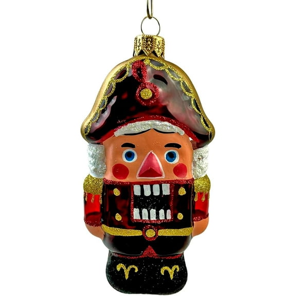 Christmas glass tree toy "Nutcracker", Hand Painted, h 4.75" (12 cm), Red, Symbol of 2025