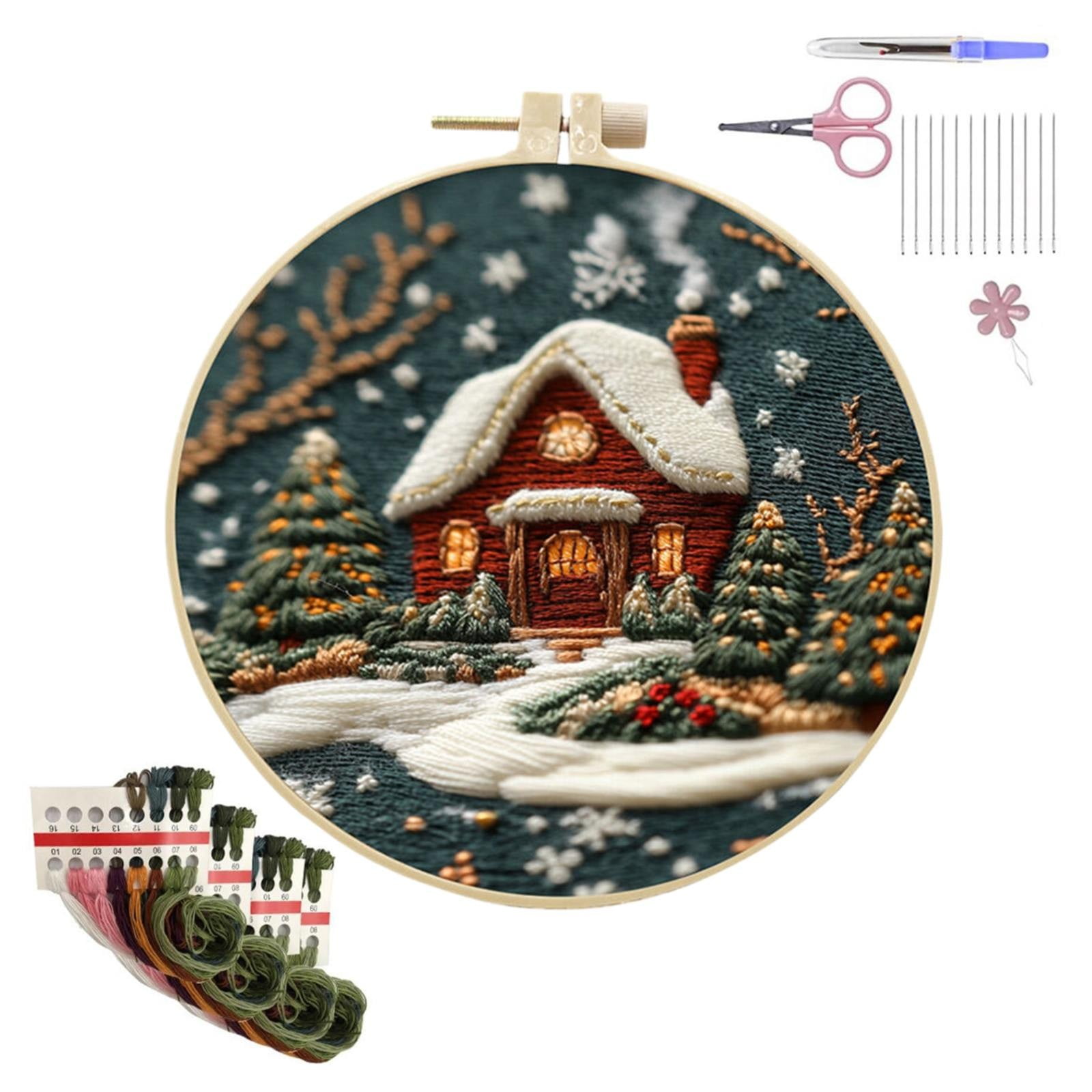 Christmas house stamped embroidery kit, 30cm cotton cloth DIY pattern ...